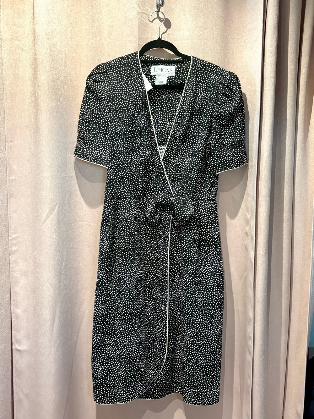 Vintage Liptons Black Dress with White Micro Dot Print